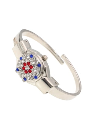 Silver Tone Crystal Bangle Watch - Secret Face Rhinestone Bracelet Watch, Glamorous Statement Piece