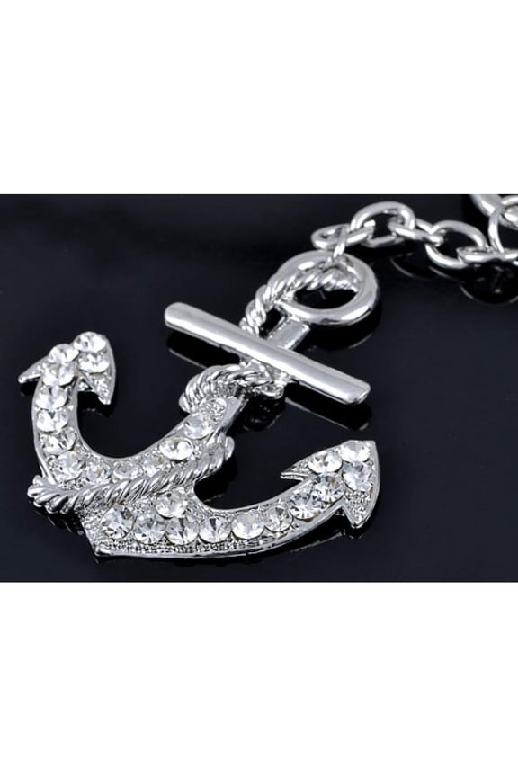 Silver Tone Crystal Rhinestone Nautical Sailor Boat Ship Anchor Hook Key Chain