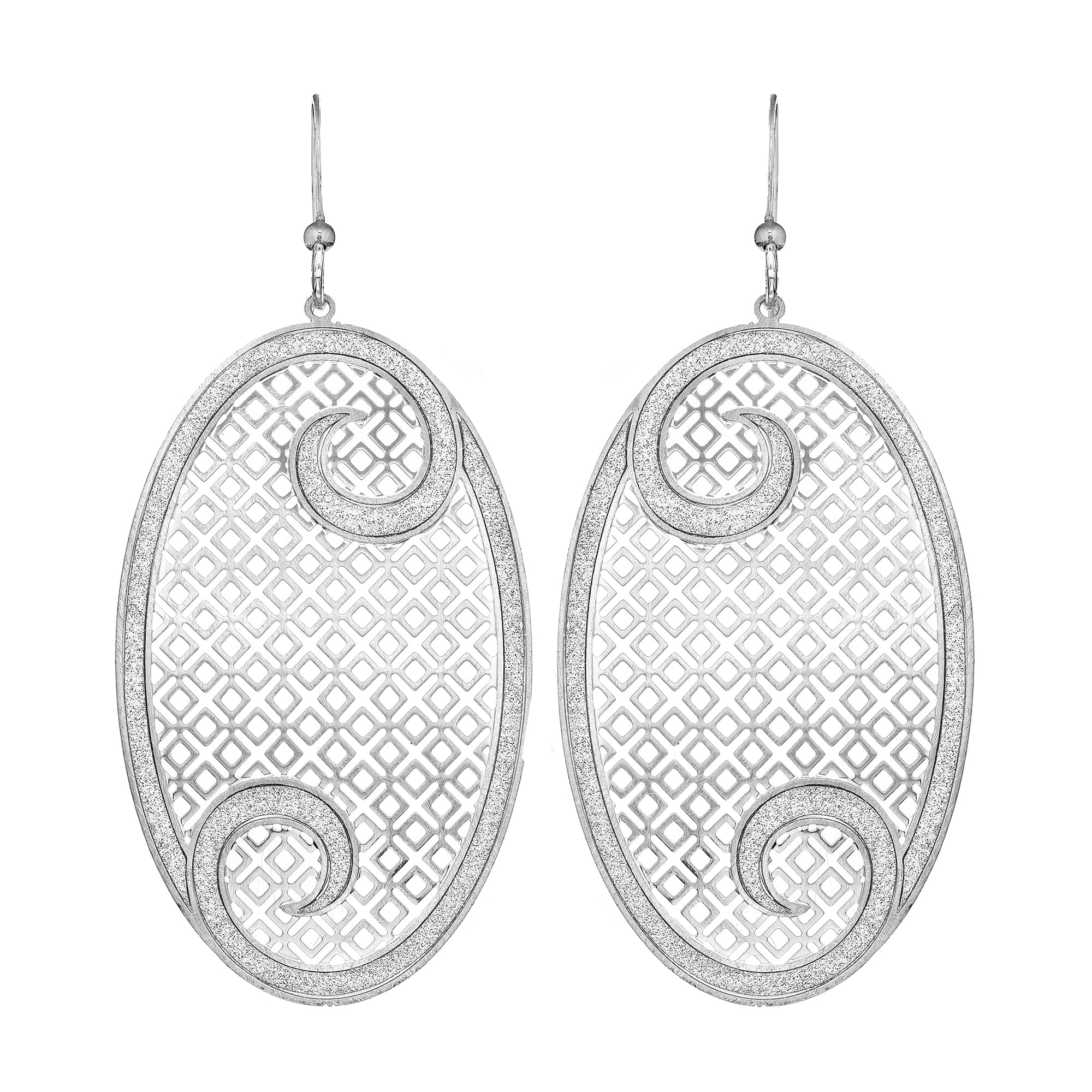 Silver Tone Crystal Swirl Square Cutout Oval Earring