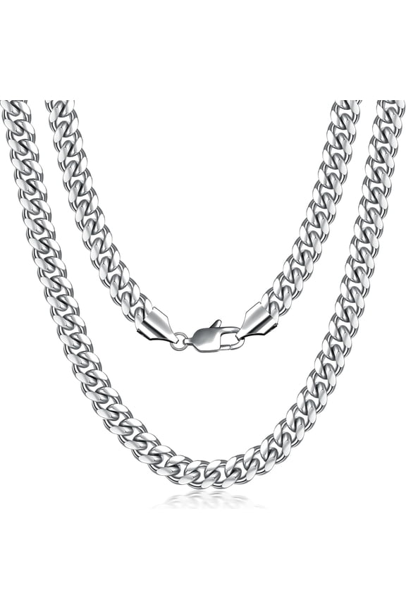 Silver Tone Cuban Link Chain for Men, Mens Chain Necklaces, Stainless Steel Chain Necklaces for Men Women, Width 4/5/6/8mm