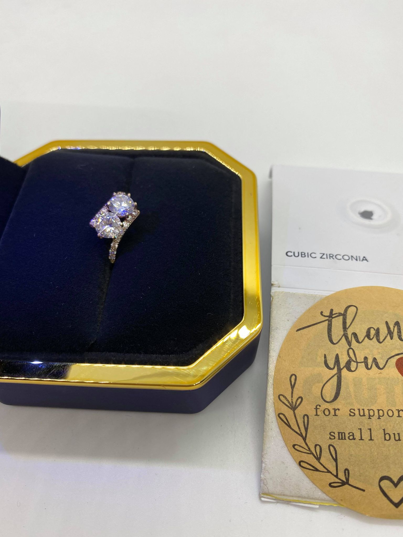 Silver-Tone Cubic Zirconia 2-Stone Ring