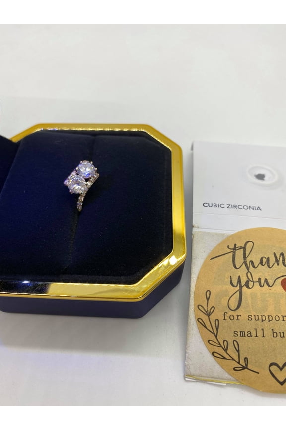 Silver-Tone Cubic Zirconia 2-Stone Ring