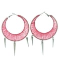 thumbnail image 1 of Silver-Tone Disc Dangle Earrings Pink String Accents & Silver-Tone Spike Accents, 1 of 1