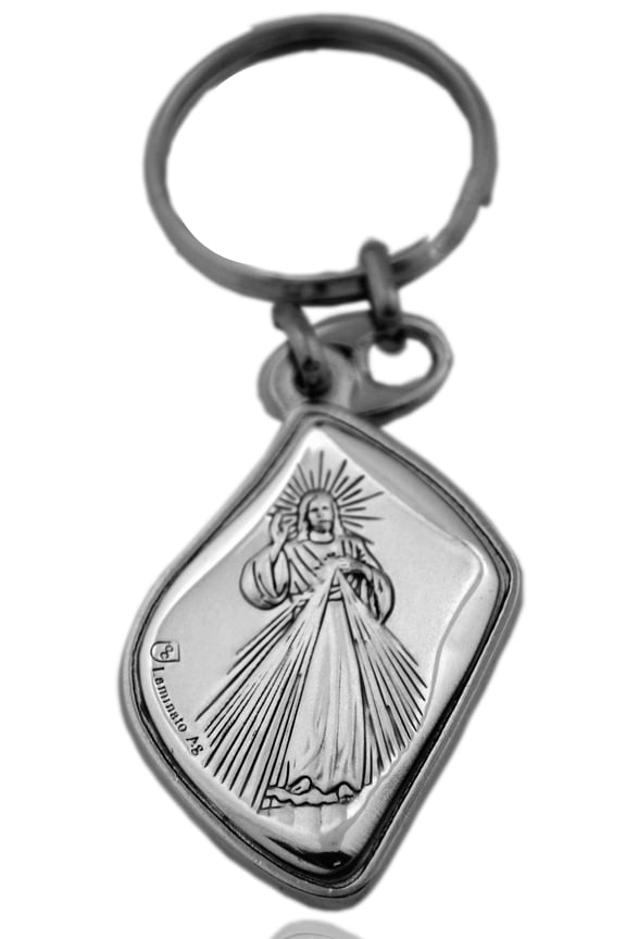 Silver-Tone Divine Mercy Keychain, 3.5" Long