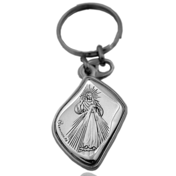 Silver-Tone Divine Mercy Keychain, 3.5" Long