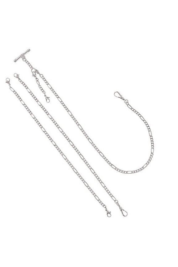 Silver Tone Figaro Link Albert or Vest Convertible Pocket Watch Chain