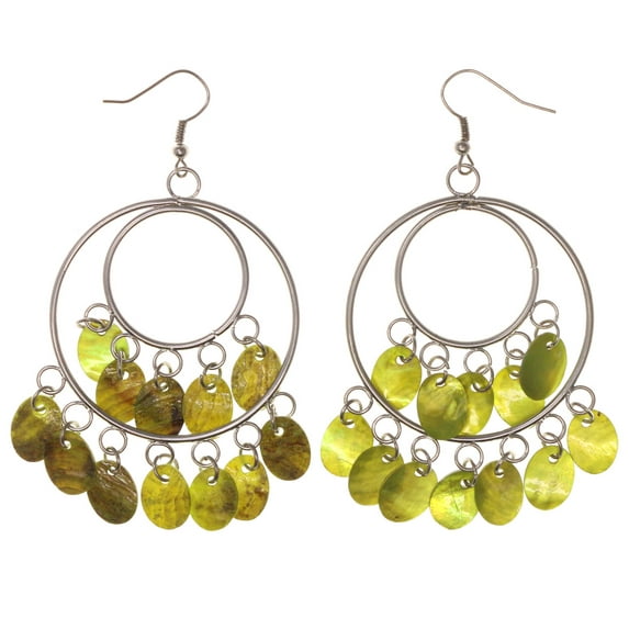 Silver-Tone & Green Colored Metal Dangle-Earrings #LQE2852
