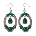 thumbnail image 1 of Silver-Tone & Green Colored Metal Dangle-Earrings With Crystal Accents #LQE1940, 1 of 2