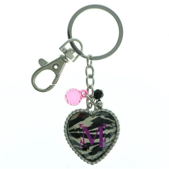 Silver-Tone Heart Shaped Initial Letter M Split-Ring-Keychain