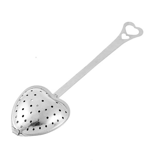 Silver Tone Herbal Spice Stainless Steel Heart Design Infuser Filter Tea Strainer