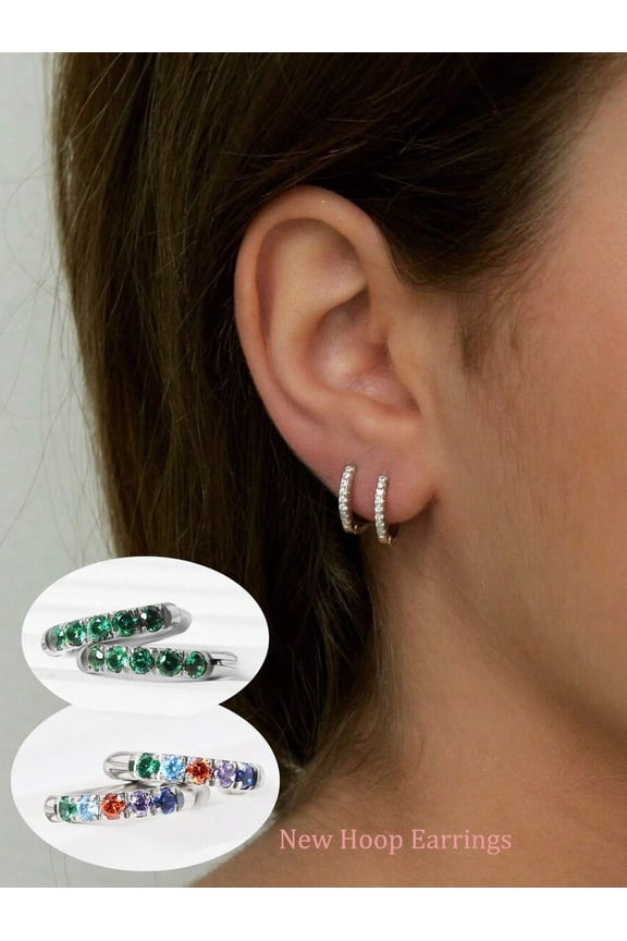 Silver Tone Huggie Hoop Earrings With Cubic Zirconia Set Of 1 For Women