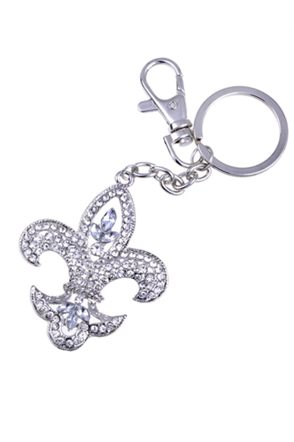 Silver Tone Ice Bling Crystal Rhinestone Royal Medieval Fleur De Lis Keychain