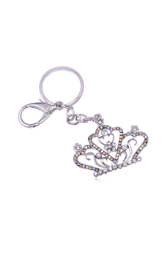 Silver Tone Iced Bling Crystal Rhinestone Tiara Princess Queen Crown Key Chain