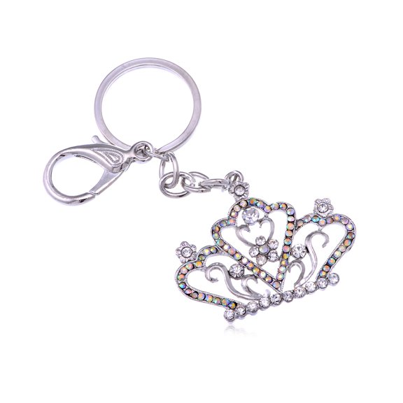 Silver Tone Iced Bling Crystal Rhinestone Tiara Princess Queen Crown Key Chain
