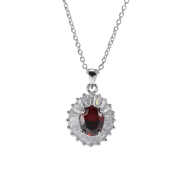 Silver-Tone Layered Garnet Simulated Pendant Necklace