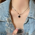 thumbnail image 1 of Silver Tone Layered Necklace Black Heart Pendant Star Accents Women Jewelry Christmas Gift, 1 of 3