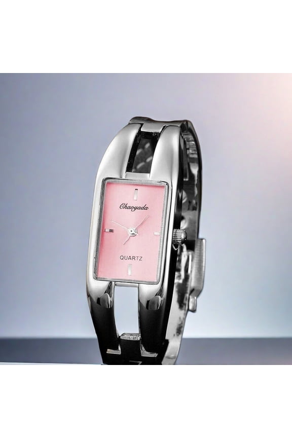Silver-Tone Link Bangle Watch Modern Rectangular Style for Versatile Wear Artisanal Craftsmanship You Can See & Feel