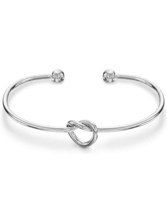 Silver Tone Love Knot Open Cuff Bangle Bracelet, Minimalist Infinity Knot Adjustable Open Bracelet, Fashion Metal Wrist Jewelry Gift for Women Girls Daily Wear