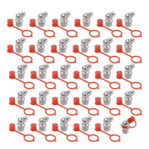 Silver Tone M10 Thread 45 Degree Angle Grease Nipple Fitting w/ Dust Cap for Car 30 Set