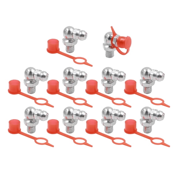 Silver Tone M6 90 Degree Angle Grease Nipple Fittings w/ Red Dust Cap for Car 10 Set