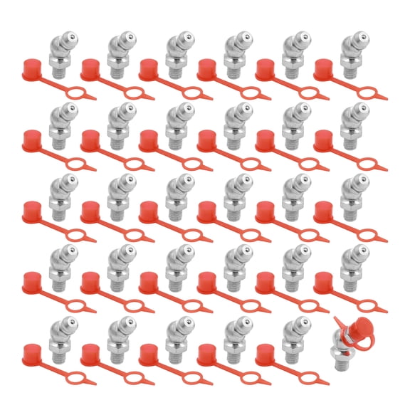 Silver Tone M6 Thread 45 Degree Angle Grease Nipple Fittings w/ Dust Cap for Car 30 Set