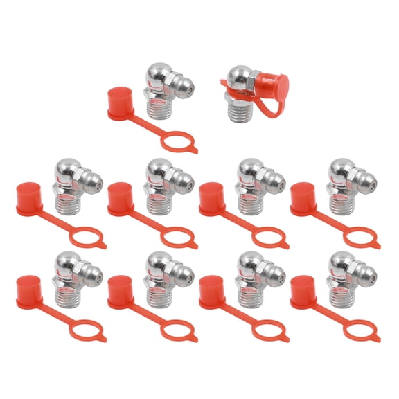 Silver Tone M8 90 Degree Angle Grease Nipple Fittings w/ Red Dust Cap for Car 10 Set