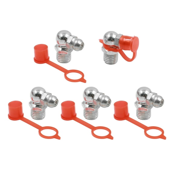 Silver Tone M8 90 Degree Angle Grease Nipple Fittings w/ Red Dust Cap for Car 5 Set