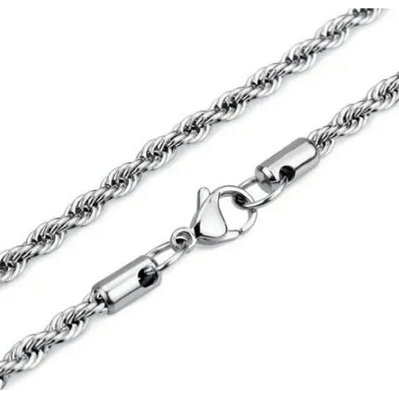 Silver Tone Men/Women's 2- 4mm 18-26'' Rope Chain Stainless Steel Necklace Gift