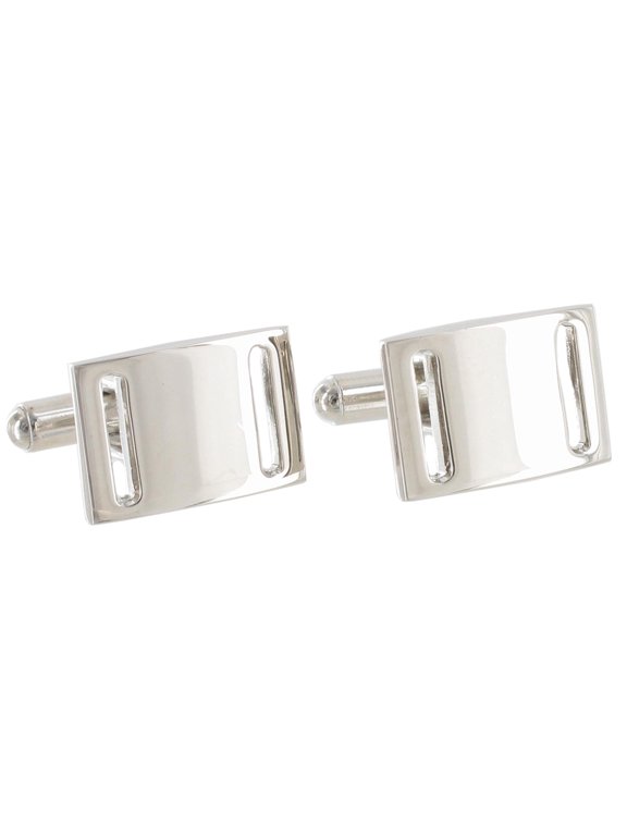 Silver Tone Metal Rectangle Slotted Cut Out Opening Toggle Back Cufflinks Mens Adult Male