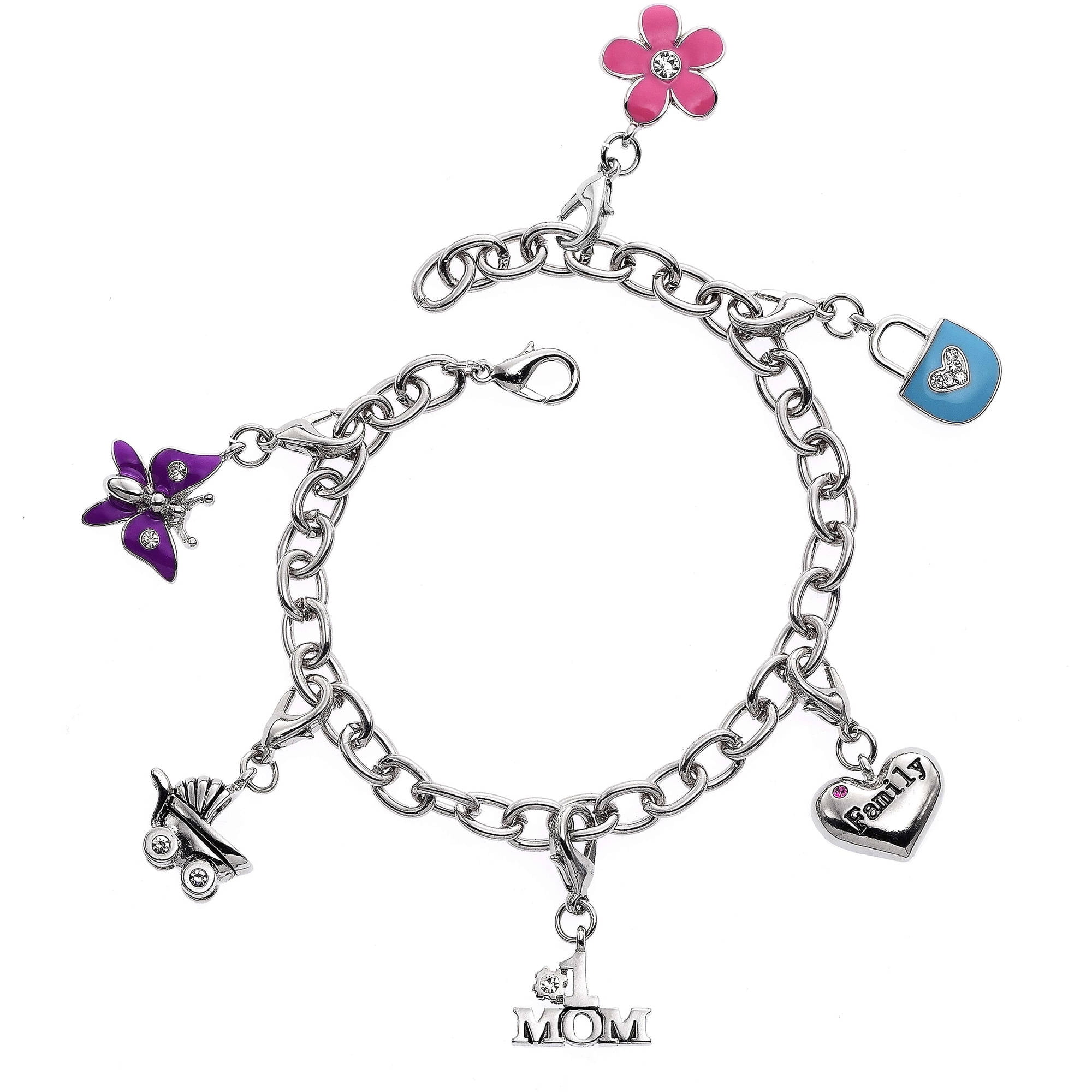 Silver-Tone Mother's Day Charm Bracelet 6 Charms 8