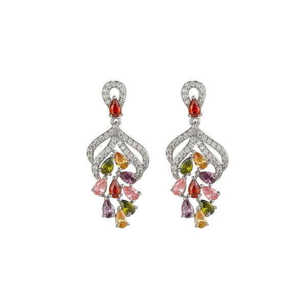 Silver-Tone Multicolor Cluster Earrings