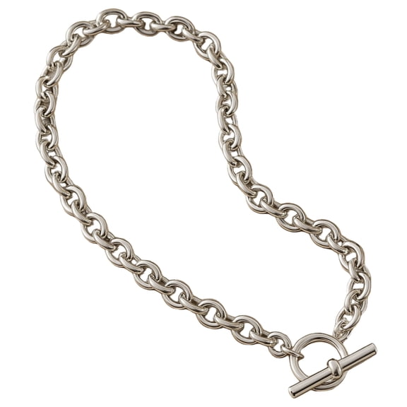 Silver Tone Oval Link Toggle Necklace for Women Stainless Steel 18 Inch Chunky Oval Chain by Ginger Lyne
