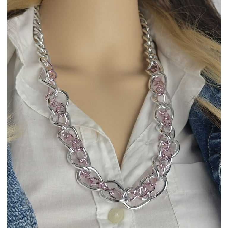 Pink Chunky Chain Necklace, Chain Link Statement Necklace