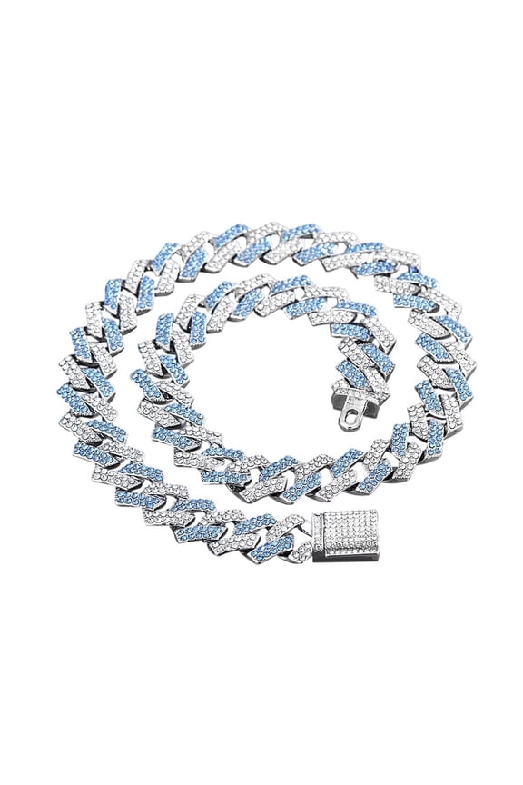 Silver Tone Plated Bling Miami Cuban Link Chain for Men Women Iced Out Miami Cuban Necklace Simulated Crystal Chain for Men 14mm Colorful Hip Hop Costume Fashion Chain