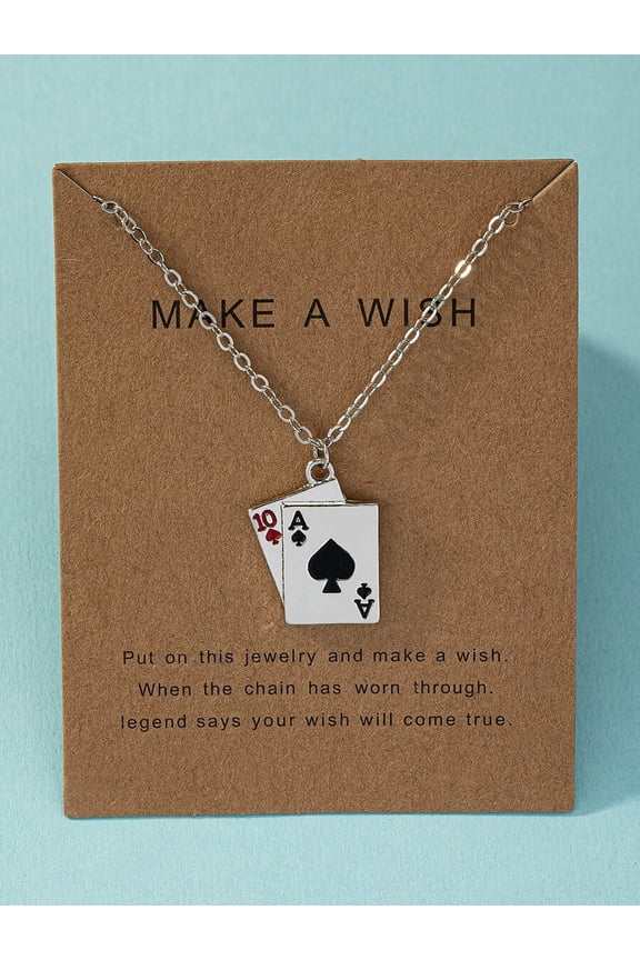 Silver Tone Playing Card Ace And Ten Pendant Necklace Fashion Jewelry