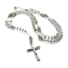 Mens Stainless Steel Rosary Necklace In Black Ip