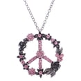 thumbnail image 1 of Silver Tone Retro Flower Crystal Rhinestone Hippie Peace Symbol Pendant Necklace, Pink, 1 of 6
