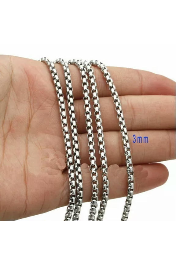 Silver Tone Rolo Box Chain Stainless Steel Necklace 1/2/3/4/5/7MM For Men Women