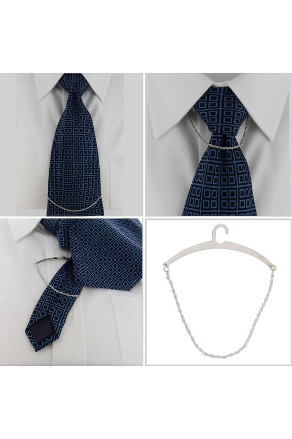 Silver Tone Rope Style Tie Chain Button Hole Attachment Mens Adult Male
