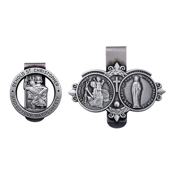 Silver Tone Saint Christopher Clip for Car Visor Traveler's Faithful Companion