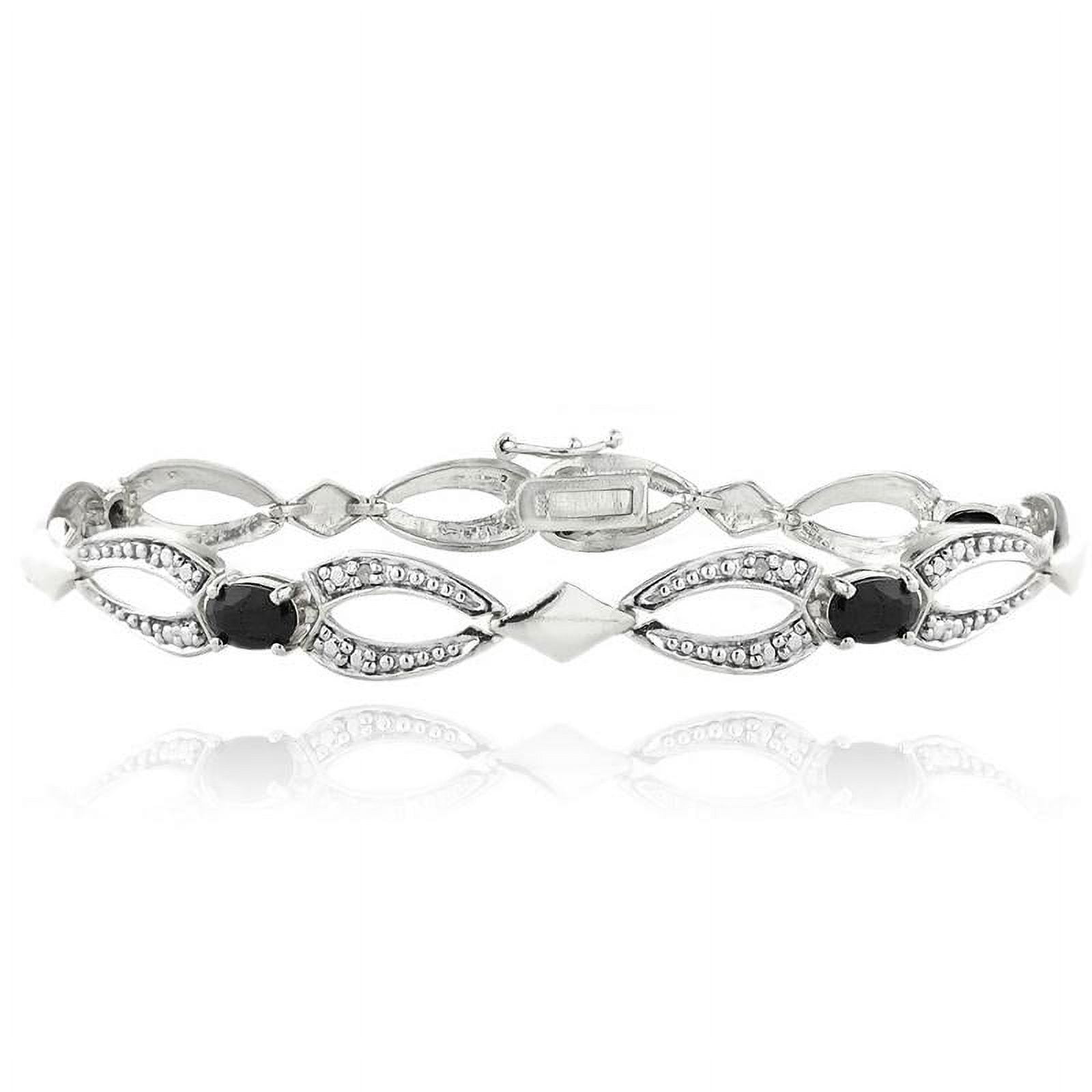 Silver Tone Sapphire & Diamond Accent Bracelet