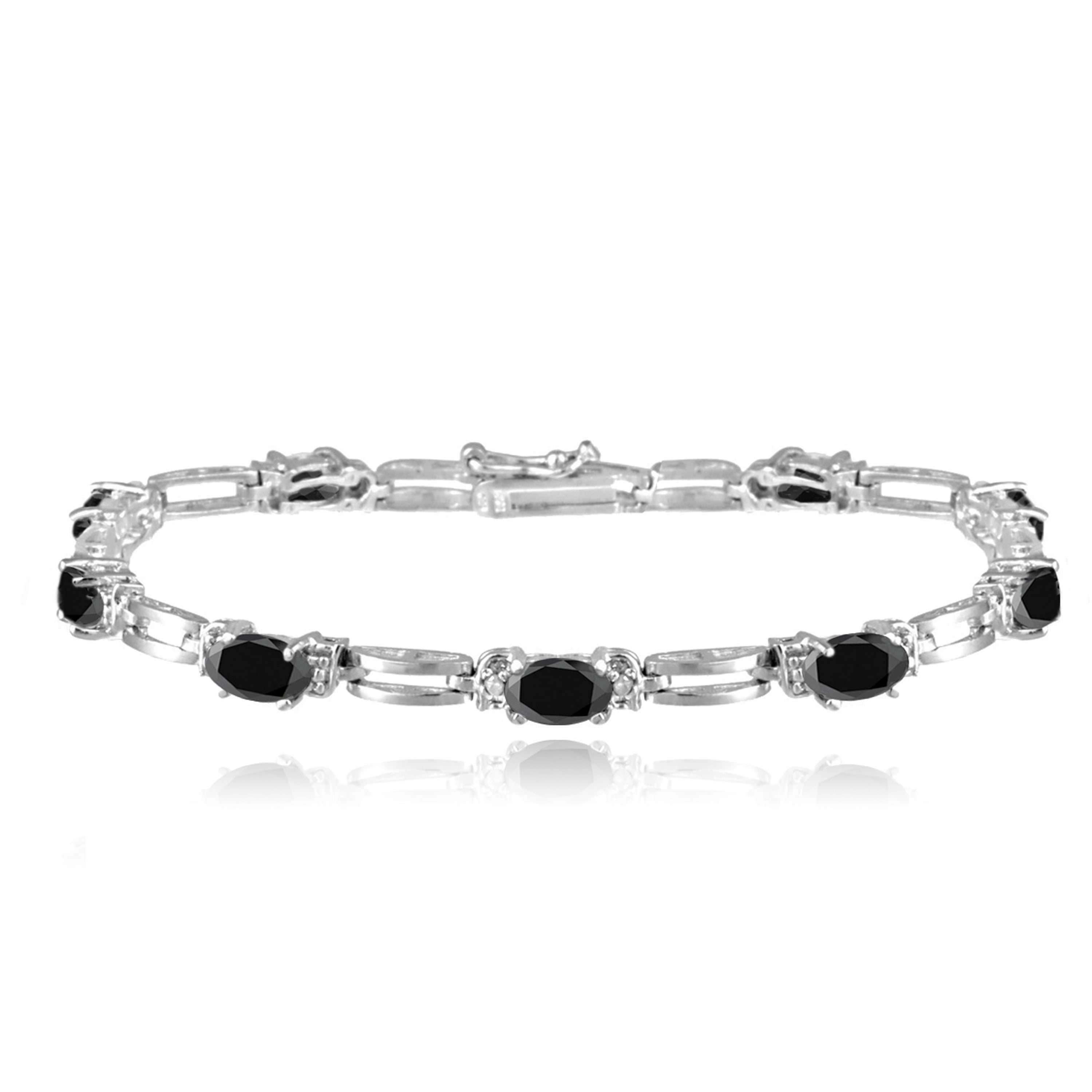 Silver Tone Sapphire & Diamond Accent Rectangle Link Bracelet