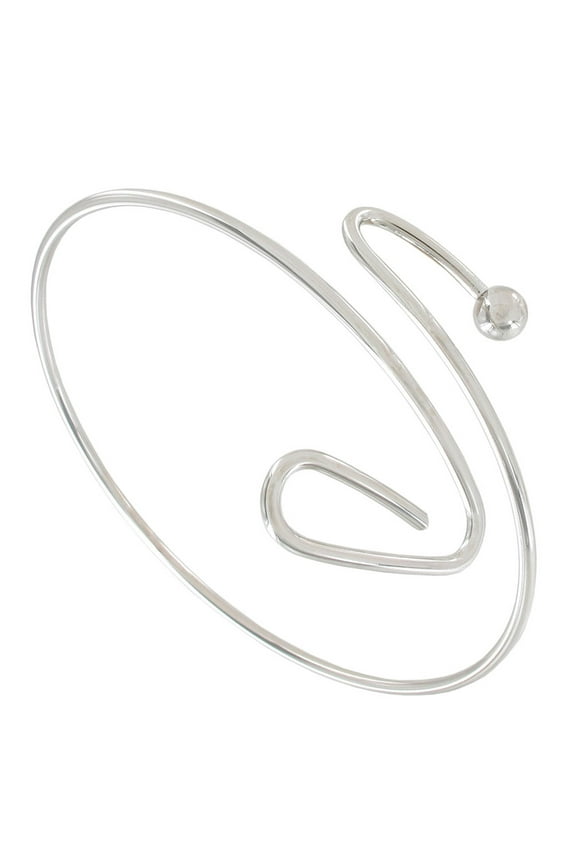 Silver Tone Spiral Upper Arm Bracelet Armlet Cuff Curved and Ball End Ladies Adult Female