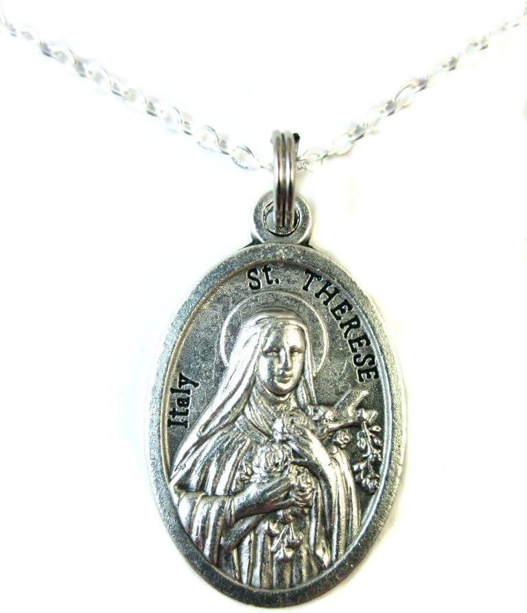 Silver Tone St Therese of Lisieux Pray for Us Medal Pendant Necklace ...