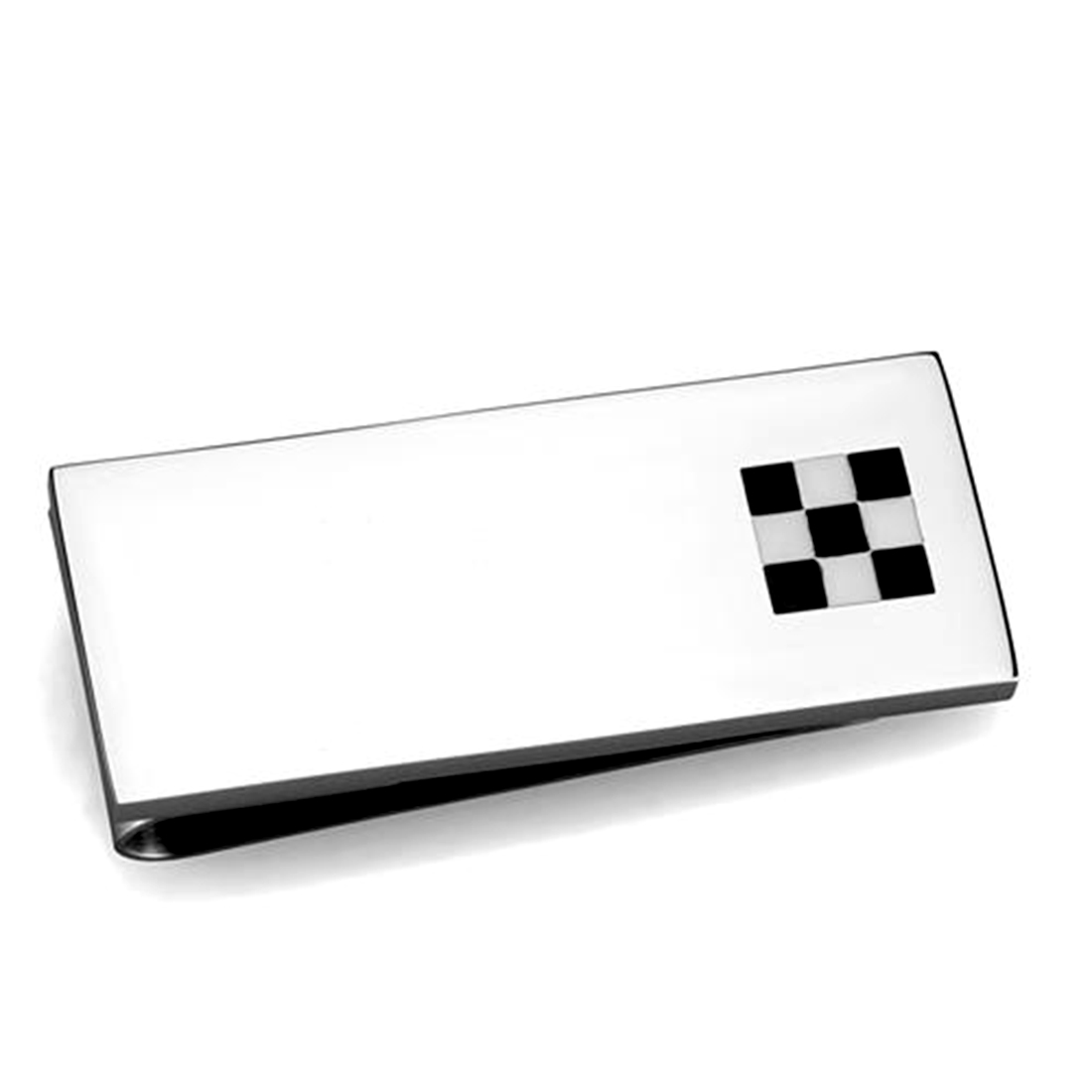 Silver Tone Stainless Steel Money Clip with Black and White Checker Detail - image 1 of 2