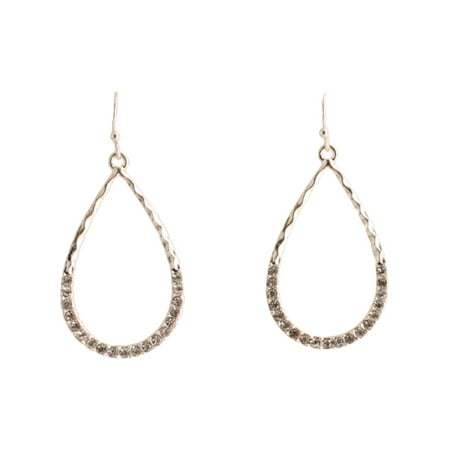 Time and Tru Open Teardrop Silver Tone Earrings with Crystal Accents