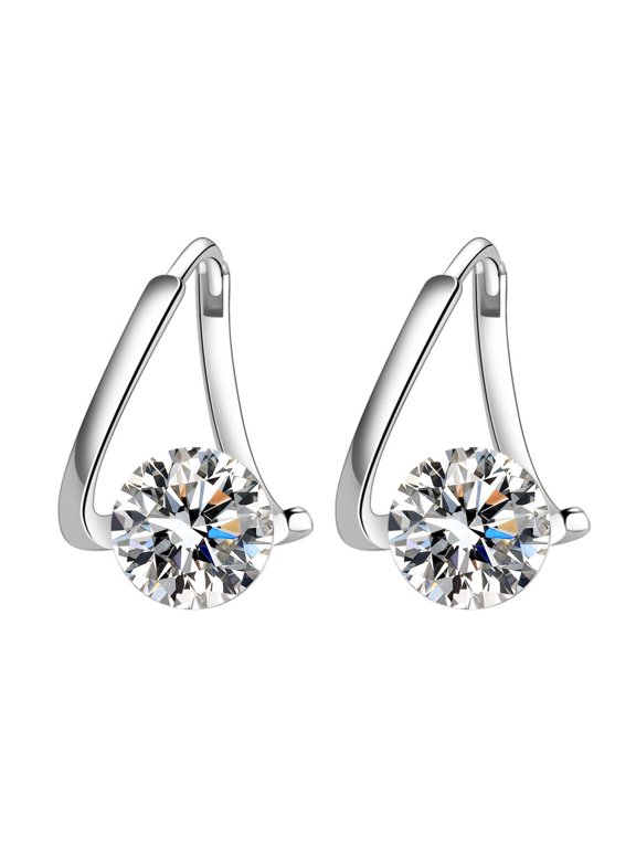 Silver‑Tone Teardrop Huggie Hoop Earrings for Women, Round Brilliant‑Cut Cubic Zirconia Drop Hoop Earrings, Minimalist Click‑Top Dainty Jewelry Gift
