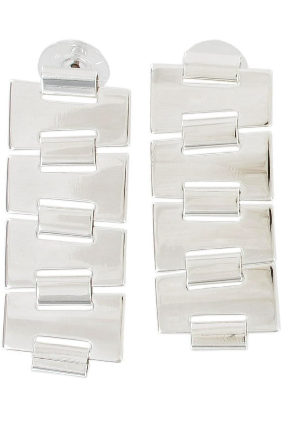 Silver Tone Thick Chain Bookchain Link Statement Pierced Earrings 2" Ladies Adult Female Women