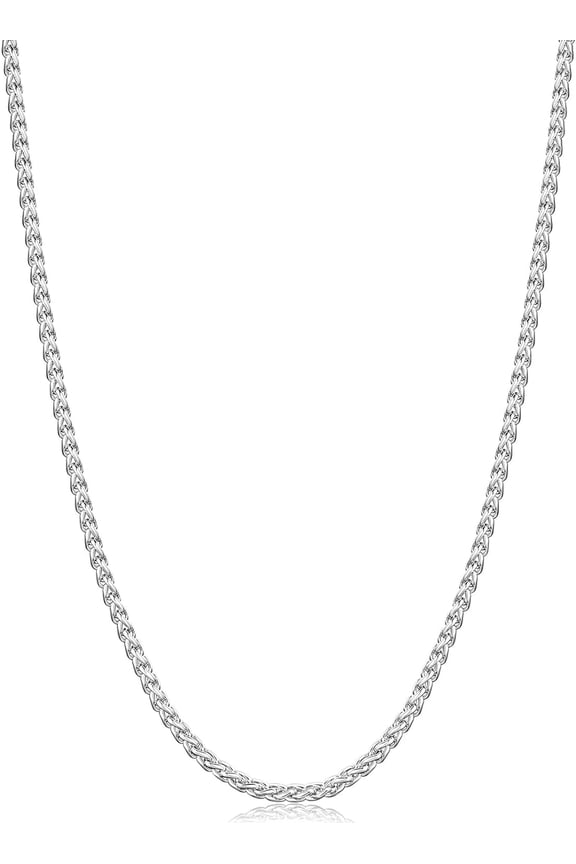 Silver Tone Wheat Chains for Men and Women, 2/2.5/3/4mm Stainless Steel Necklace Chain, Mens Necklace 16-28 Inch