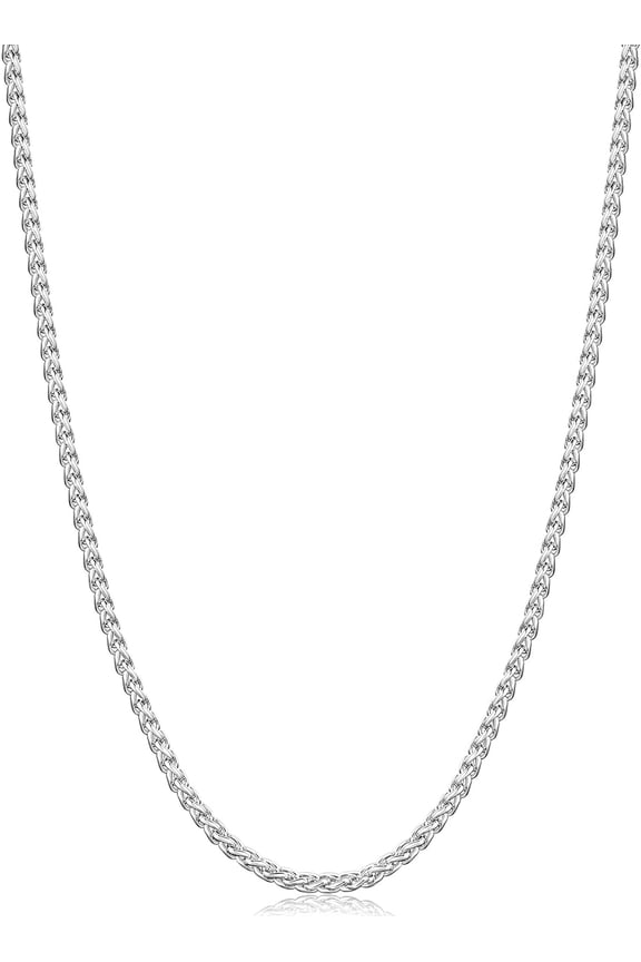 Silver Tone Wheat Chains for Men and Women, 2/2.5/3/4mm Stainless Steel Necklace Chain, Mens Necklace 16-28 Inch